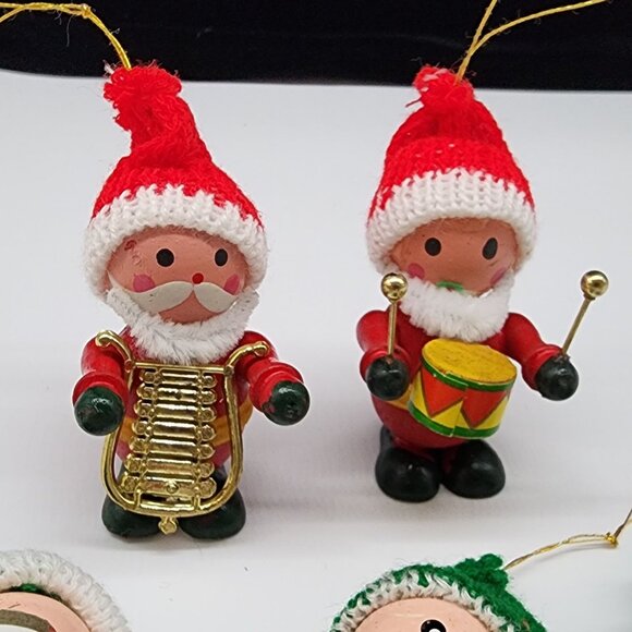 Vintage Wooden Christmas Ornaments Santa Musician Instruments Knit Hats - Picture 3 of 6